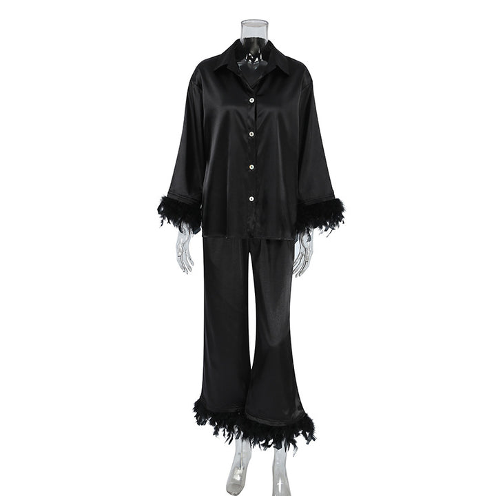 Long Sleeved Black Feather Pajamas