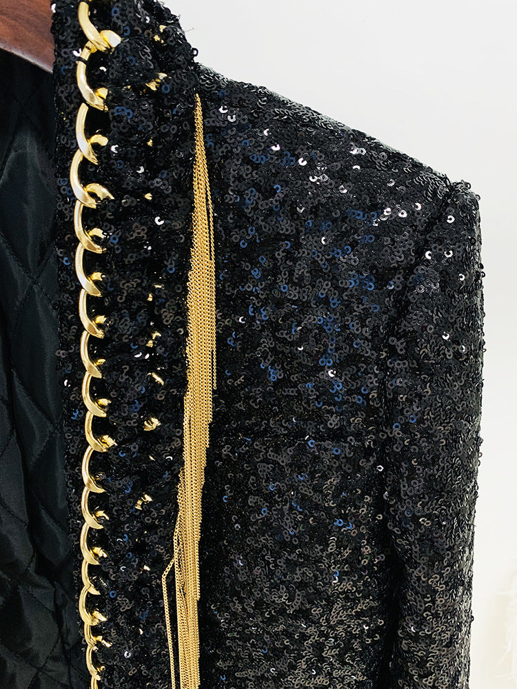 Tassel Chain Sequined Collar Jacket