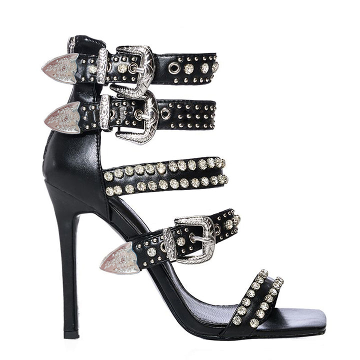 Rhinestone Belted Strappy Heels