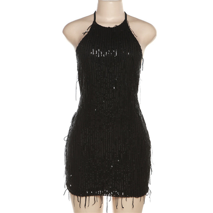 Halter Sequined Tassel Dress