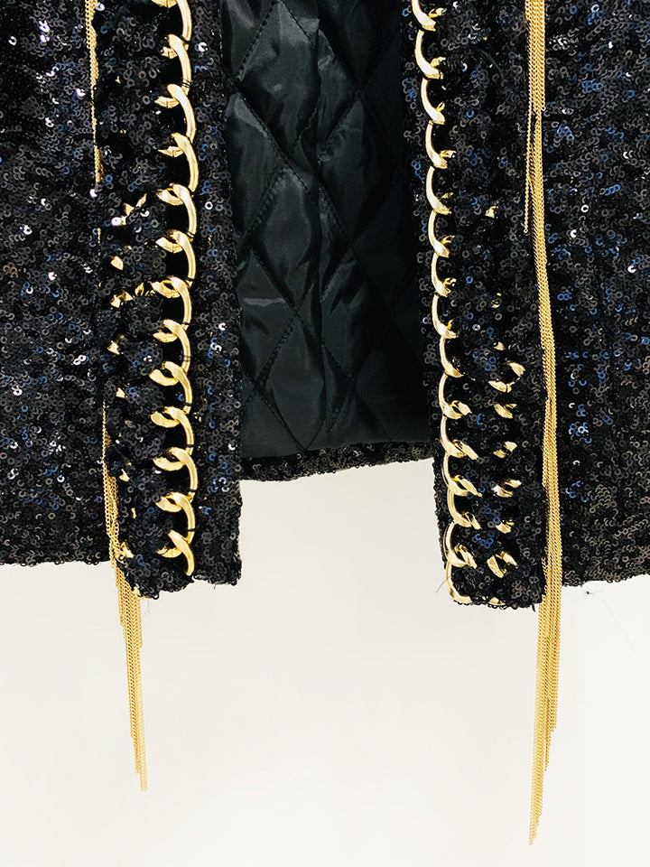 Tassel Chain Sequined Collar Jacket