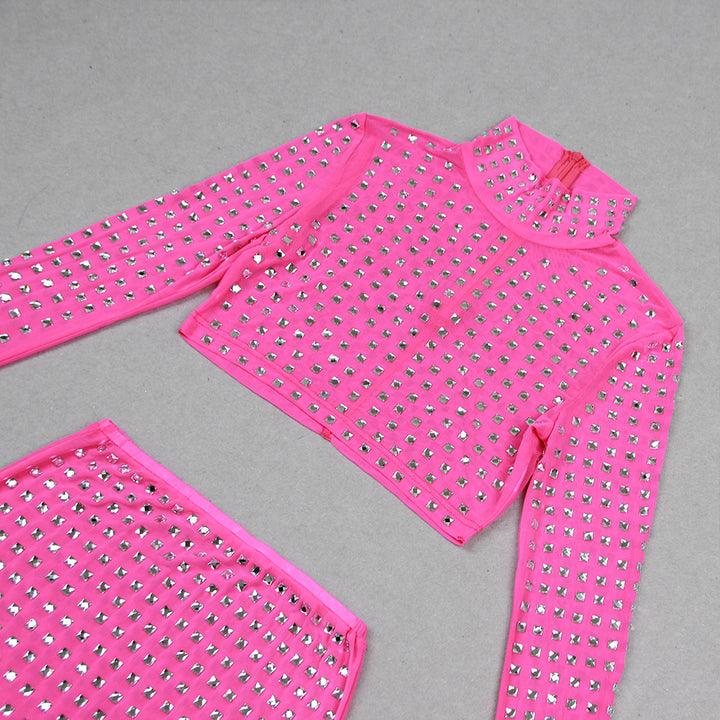 Sheer Rhinestone Long Sleeved Set