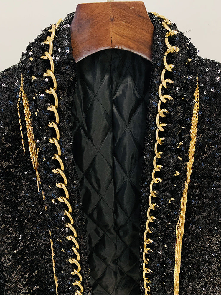 Tassel Chain Sequined Collar Jacket