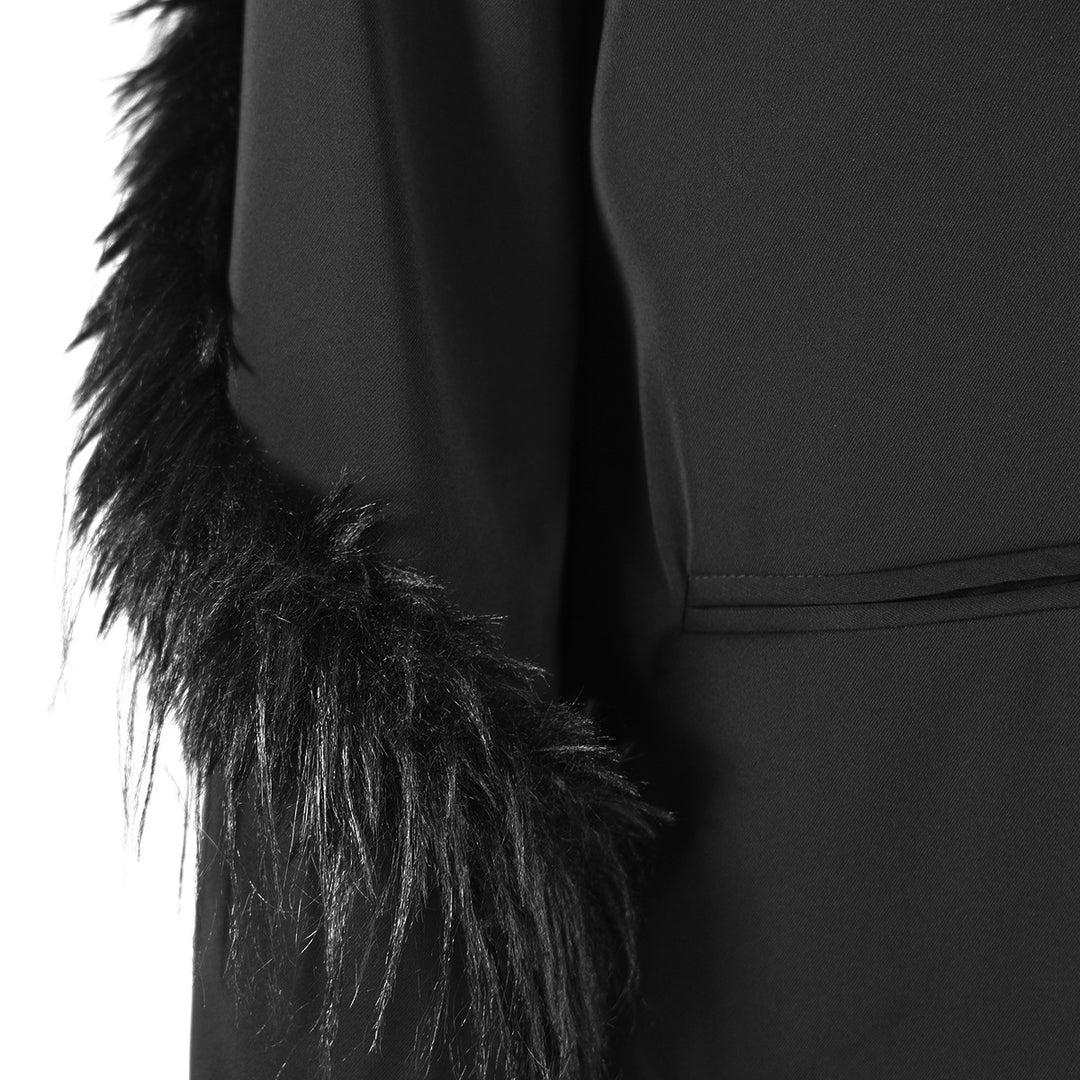 Black V Neck Asymmetrical Feather Sleeve Blazer