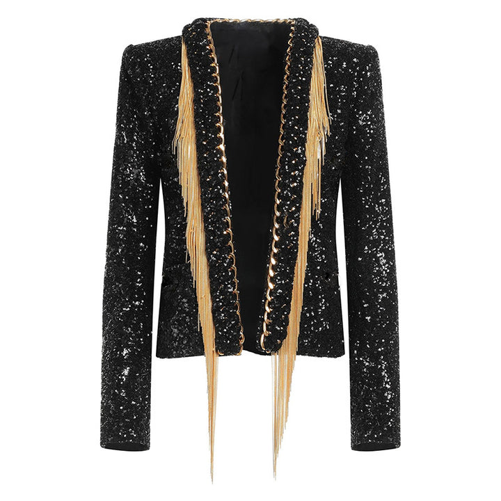 Tassel Chain Sequined Collar Jacket