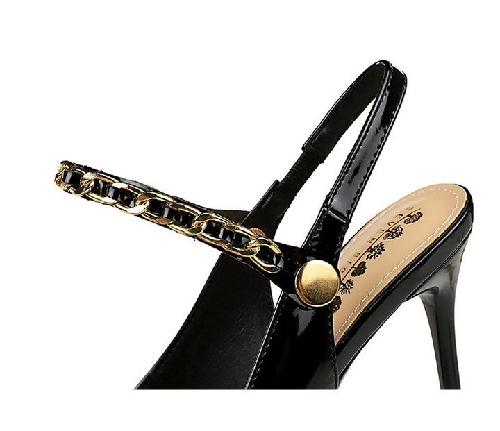 Flip Chain Strap Pointed Toe Heels