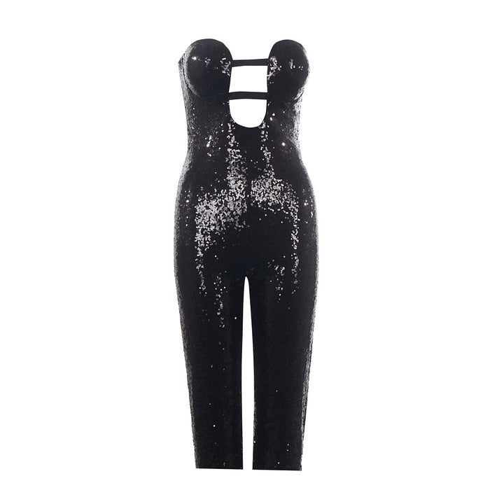 Strapless Black Paillette Jumpsuit