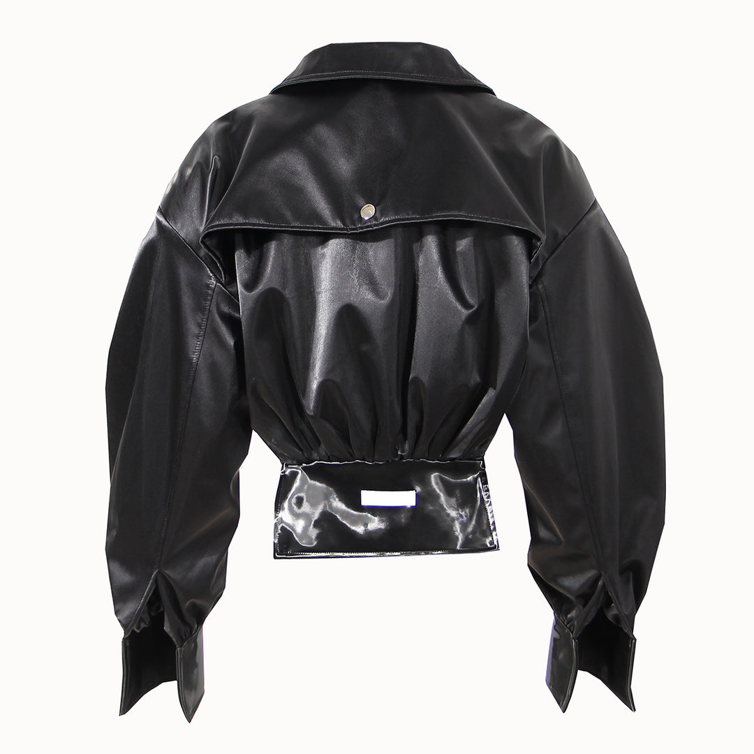 Cinched Waist Motorcycle Crop Jacket