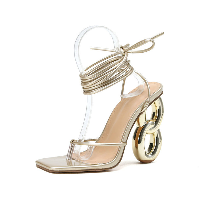 Square Toe Wrap Around Interlocked Heels