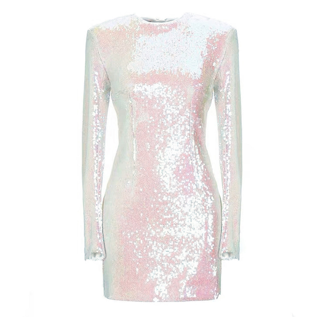 Sequin Padded Shoulder Mini Dress