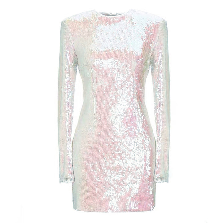 Sequin Padded Shoulder Mini Dress