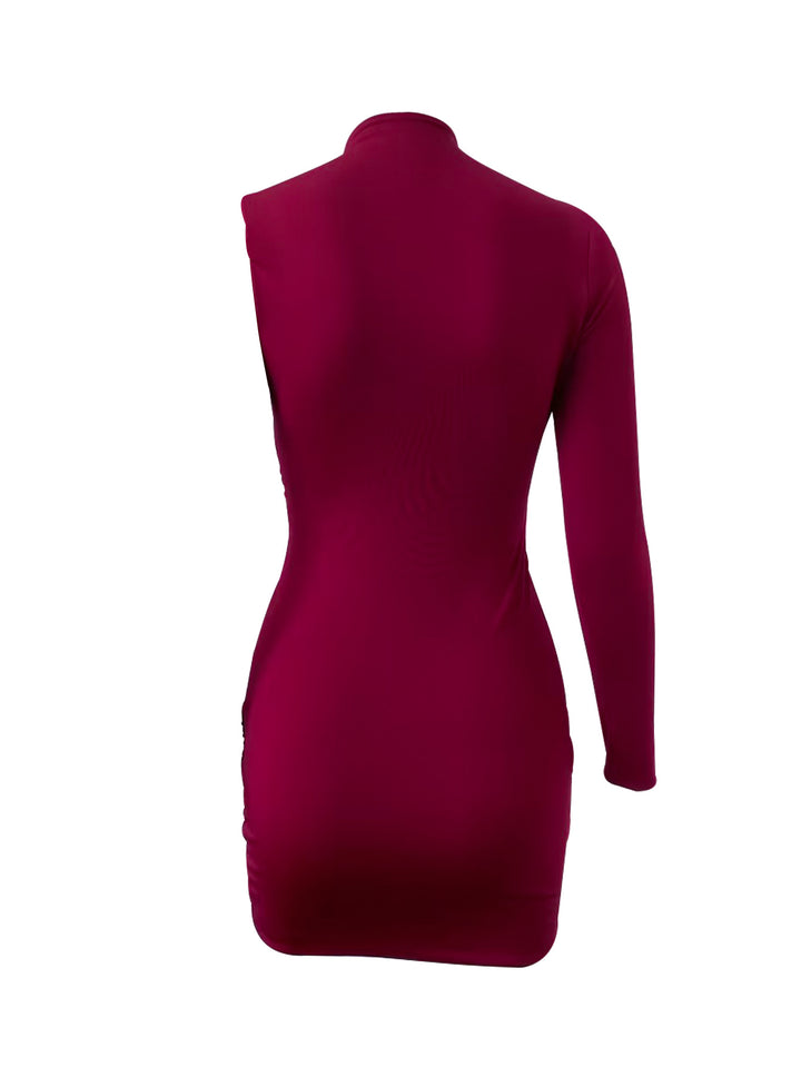 Burgundy One Shoulder Dress