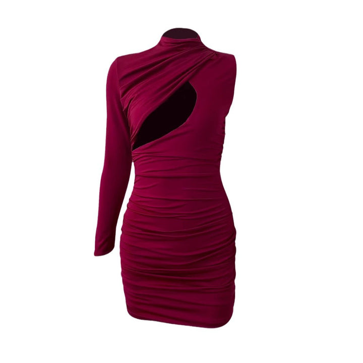 Burgundy One Shoulder Dress