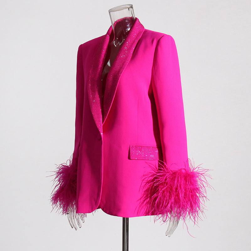 Ostrich Feather Diamond Decorative Blazer