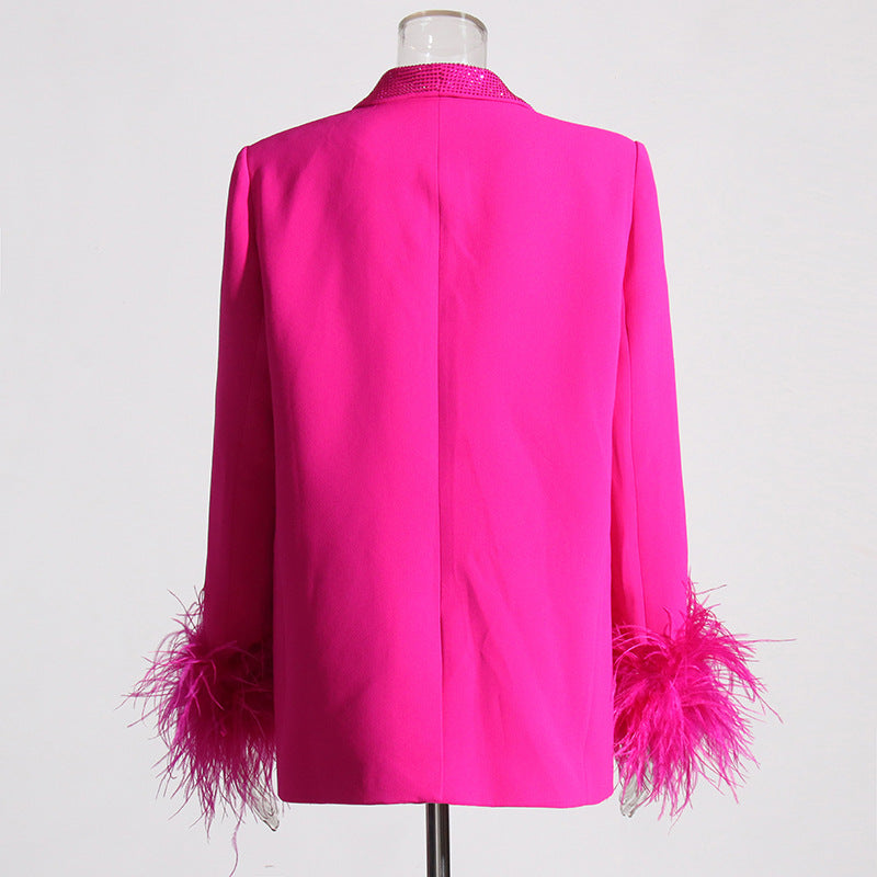 Ostrich Feather Diamond Decorative Blazer