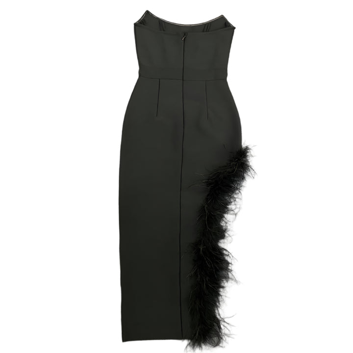 Strapless Side Feather Midi Dress