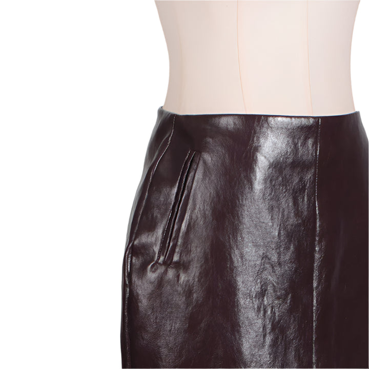 Vegan Leather Midi Feather Skirt