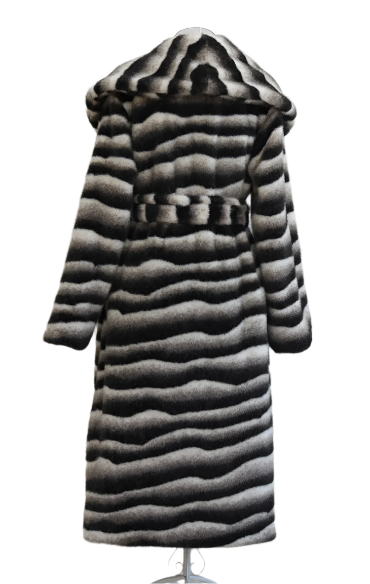 Vegan Fur Coat Mink Zebra Long Trench Coat