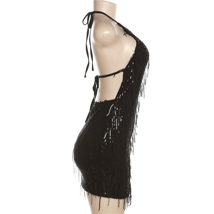 Halter Sequined Tassel Dress