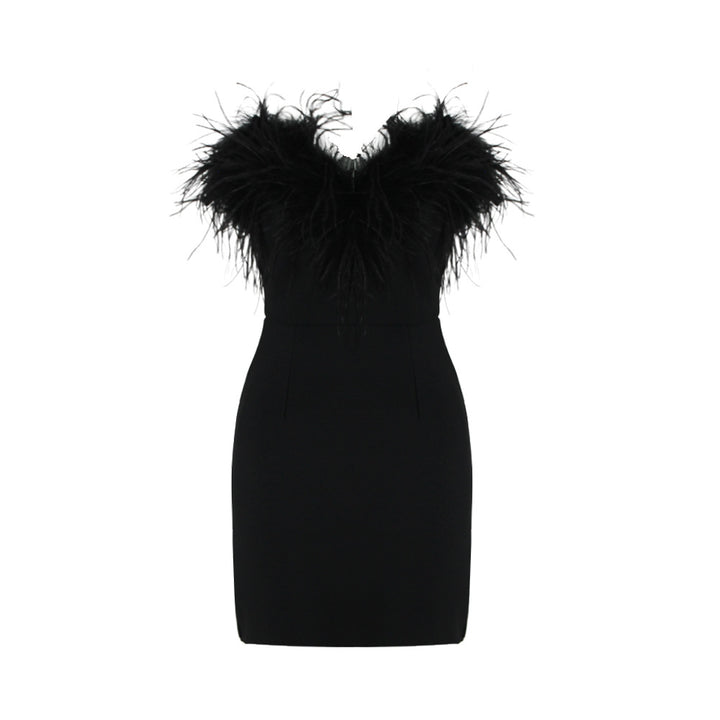 Feather Strapless Mini Dress