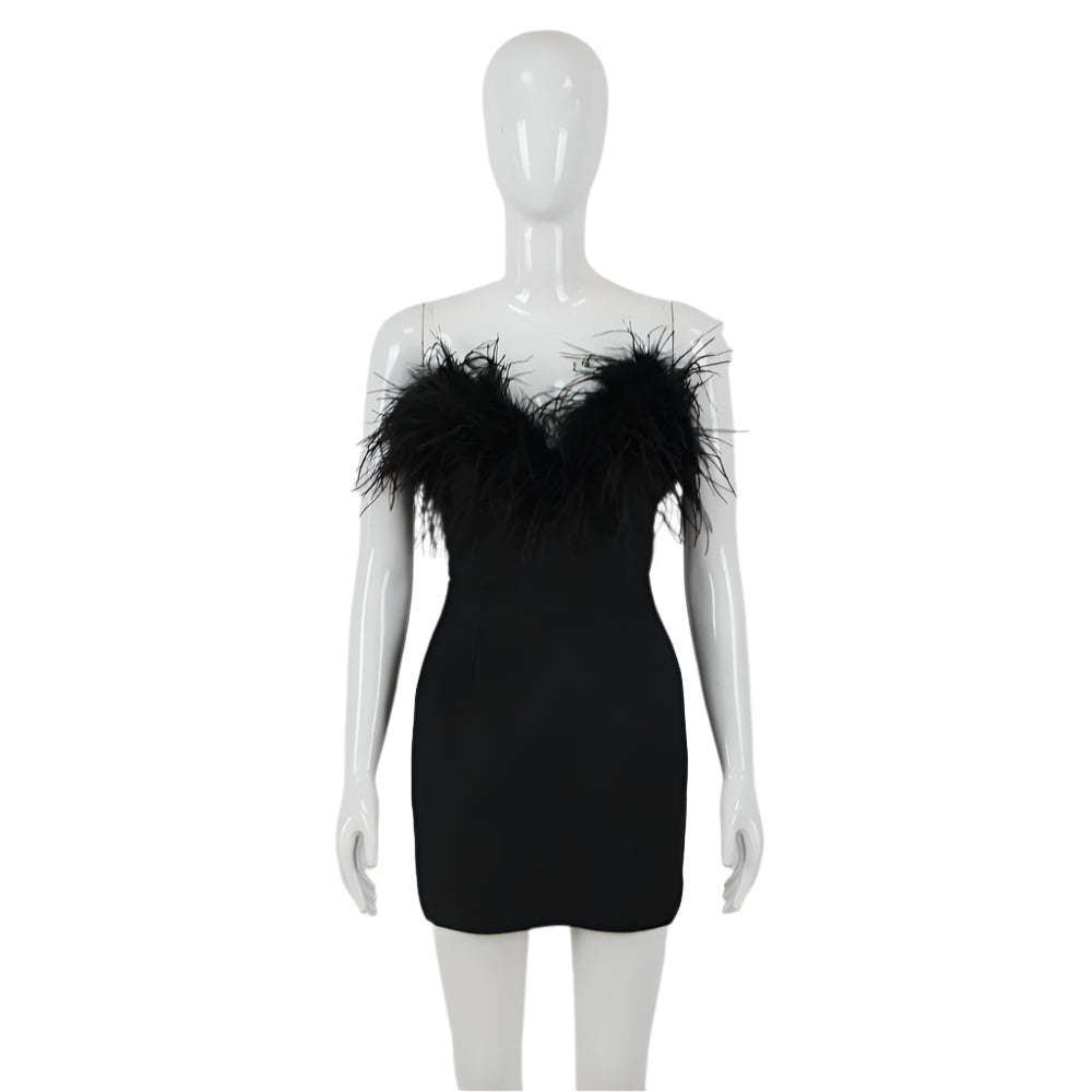 Feather Strapless Mini Dress