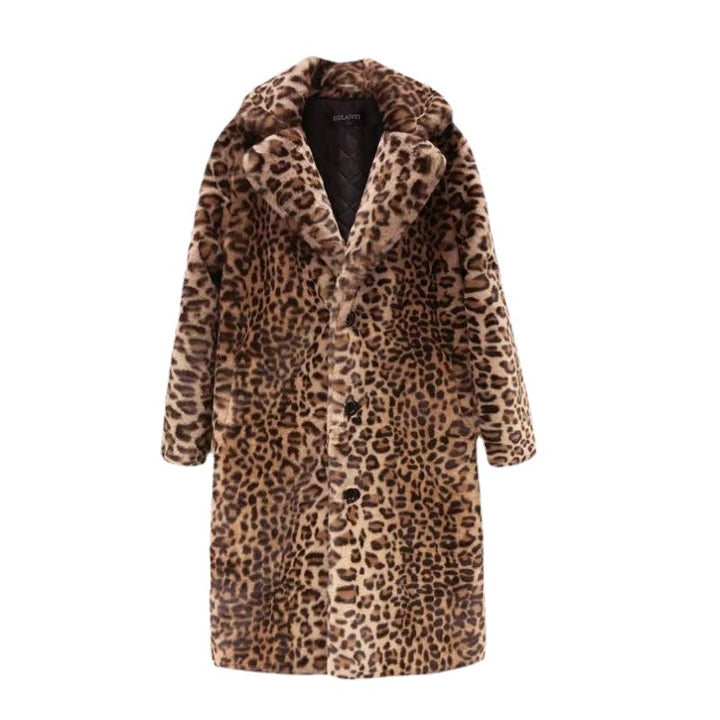 Leopard Print Faux Fur Plush Coat