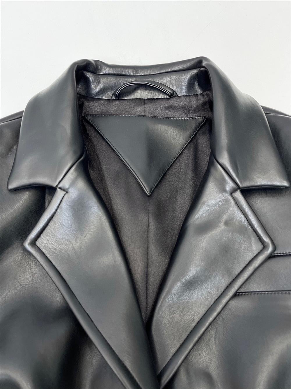 Vegan Leather Tight Waist Jacket