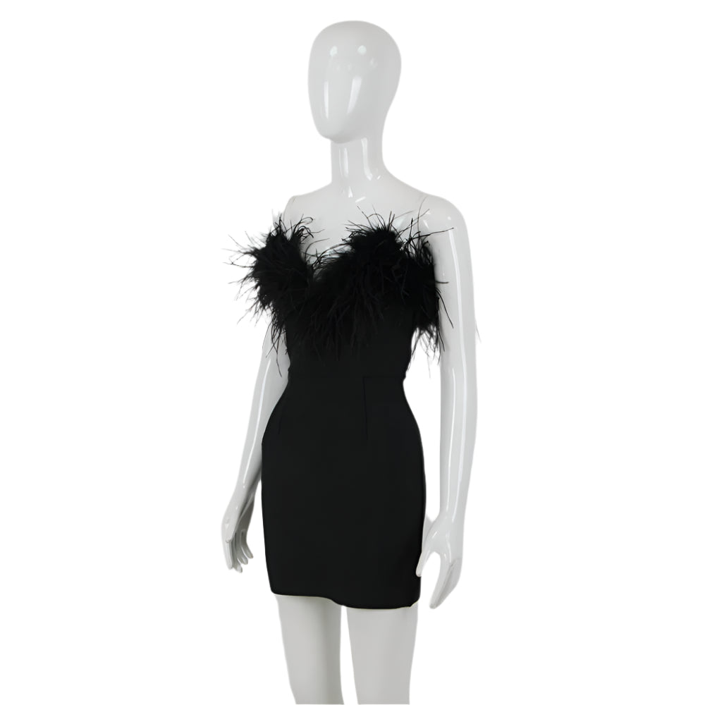 Feather Strapless Mini Dress