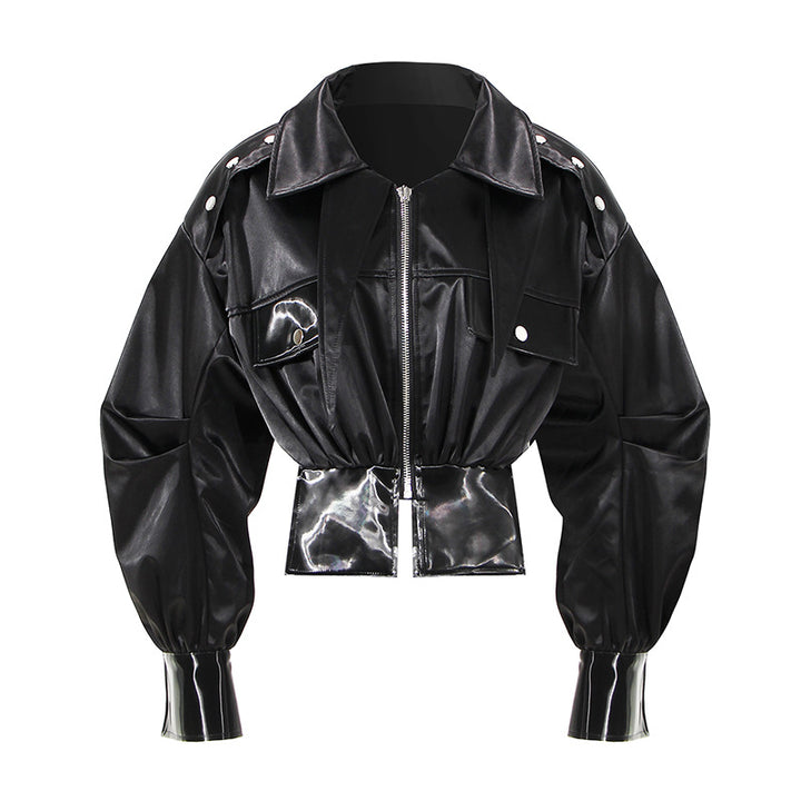 Cinched Waist Motorcycle Crop Jacket