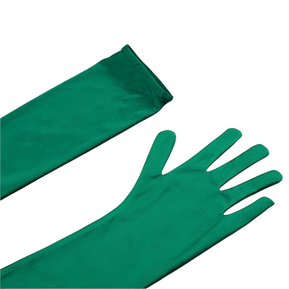 Wide Shoulder Green Dress With Gloves