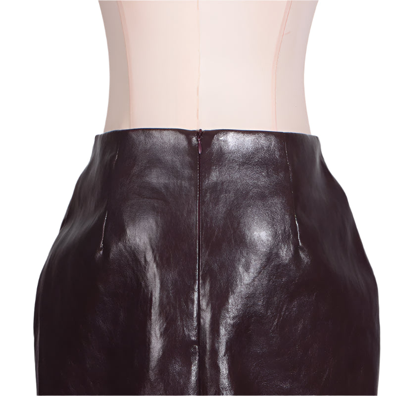 Vegan Leather Midi Feather Skirt