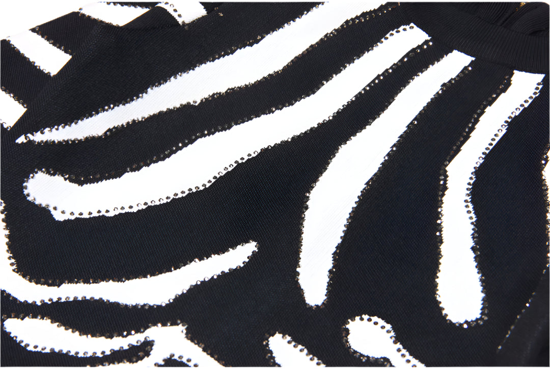 Round Neck Rhinestone Zebra Dress