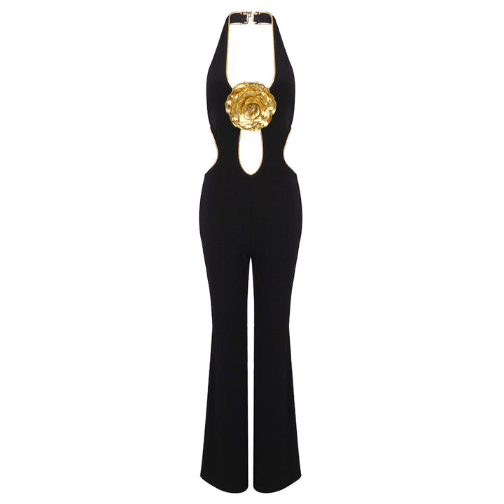 Golden Flower Halter Jumpsuit