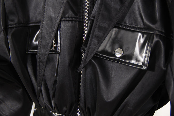 Cinched Waist Motorcycle Crop Jacket