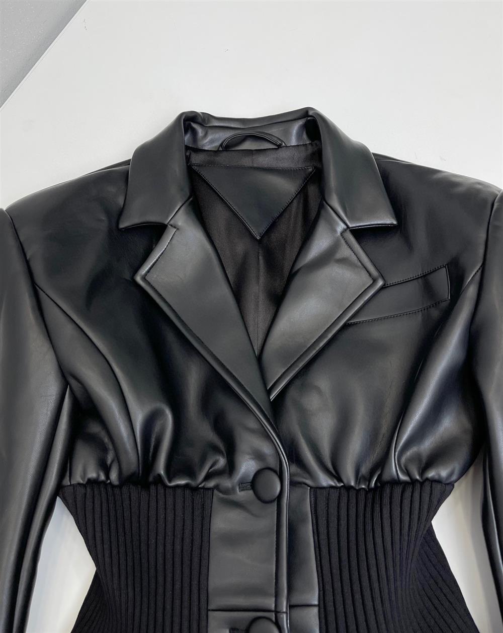 Vegan Leather Tight Waist Jacket