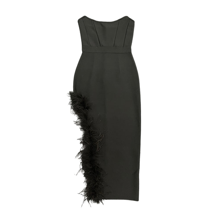 Strapless Side Feather Midi Dress