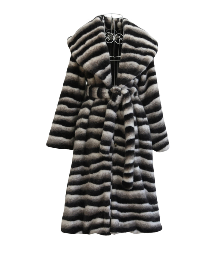 Vegan Fur Coat Mink Zebra Long Trench Coat