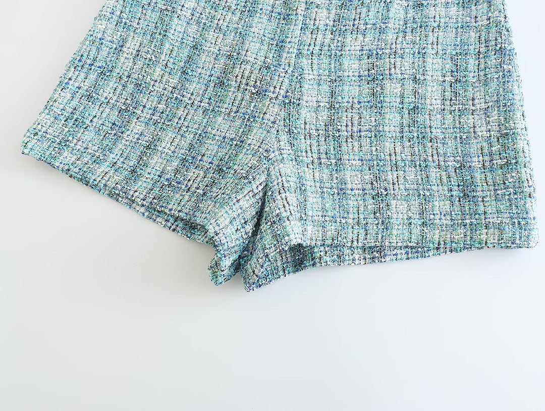 Blue Tweed Shorts