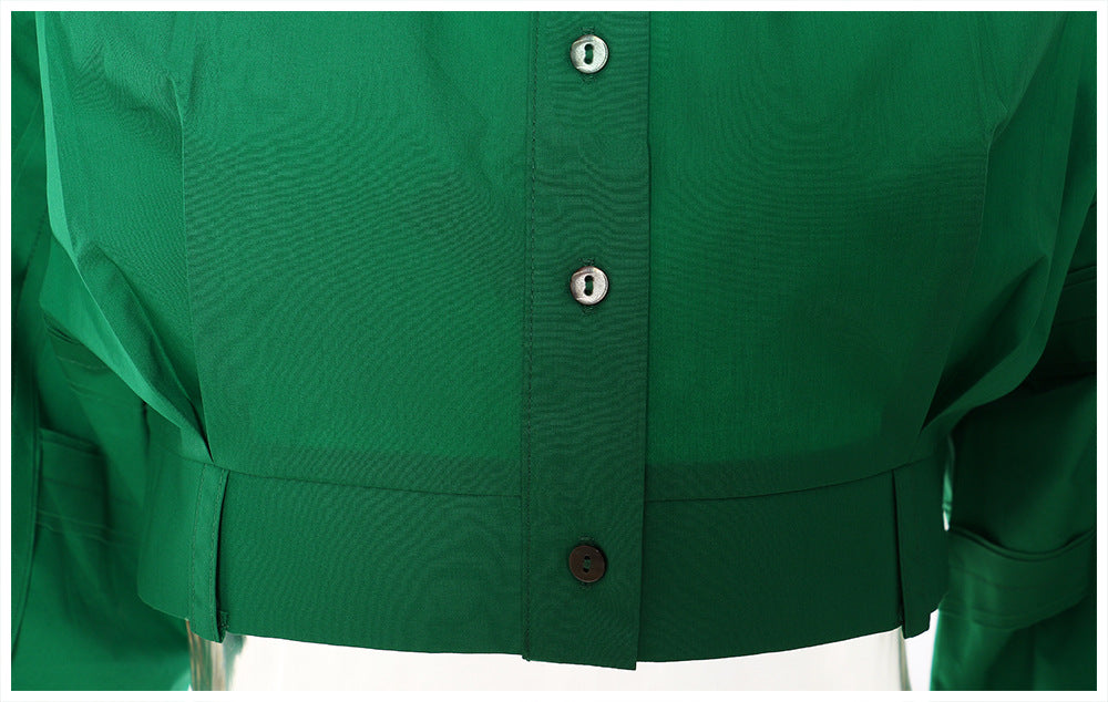 Green Button Down Crop Top