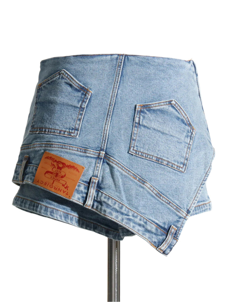 Washed Denim High Waist Skirt Shorts