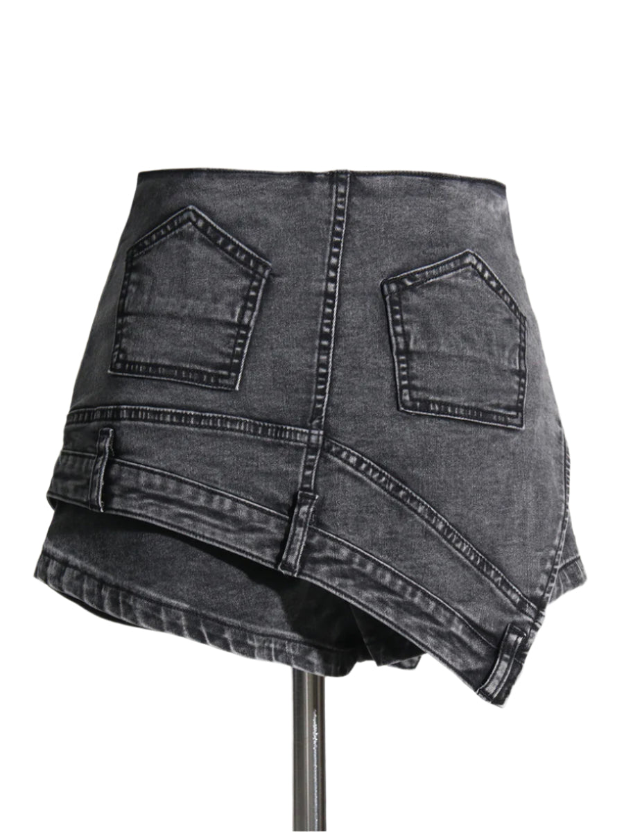 Washed Denim High Waist Skirt Shorts