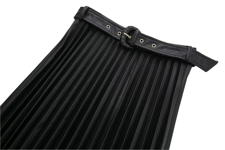 Vegan Leather Pleated Midi Skirt