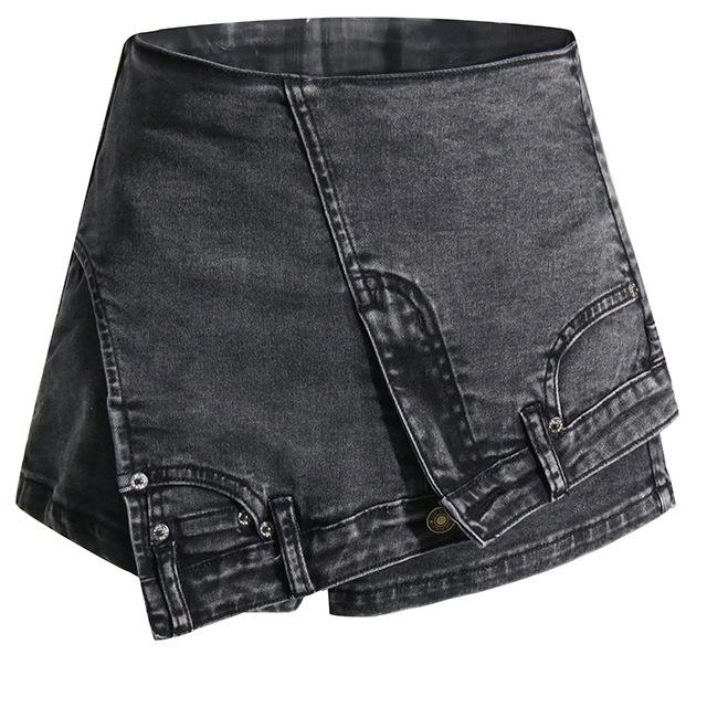 Washed Denim High Waist Skirt Shorts