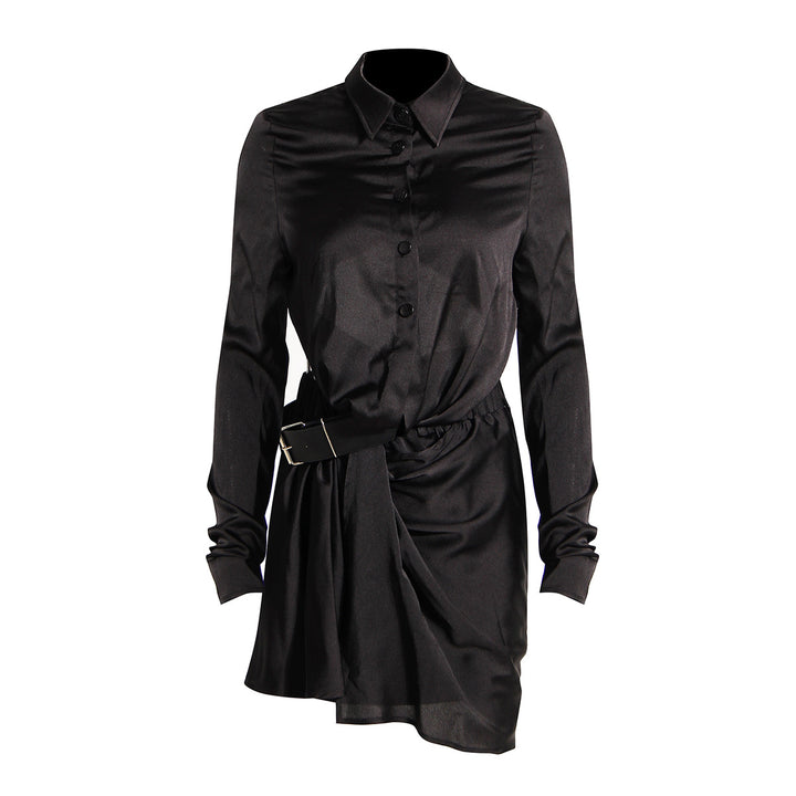 Black Ruched Belted Set