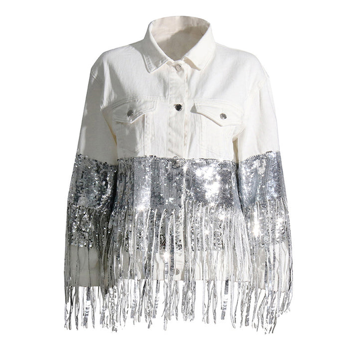 Sequin Fringe Button Down Jacket