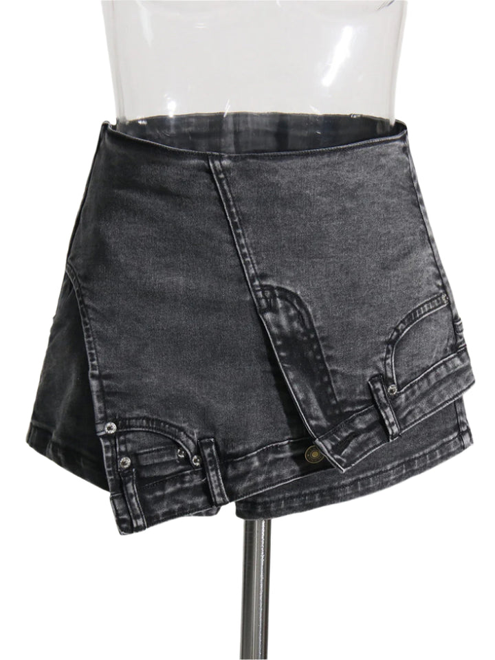 Washed Denim High Waist Skirt Shorts