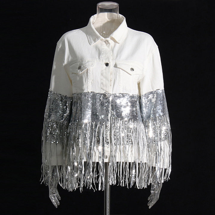 Sequin Fringe Button Down Jacket