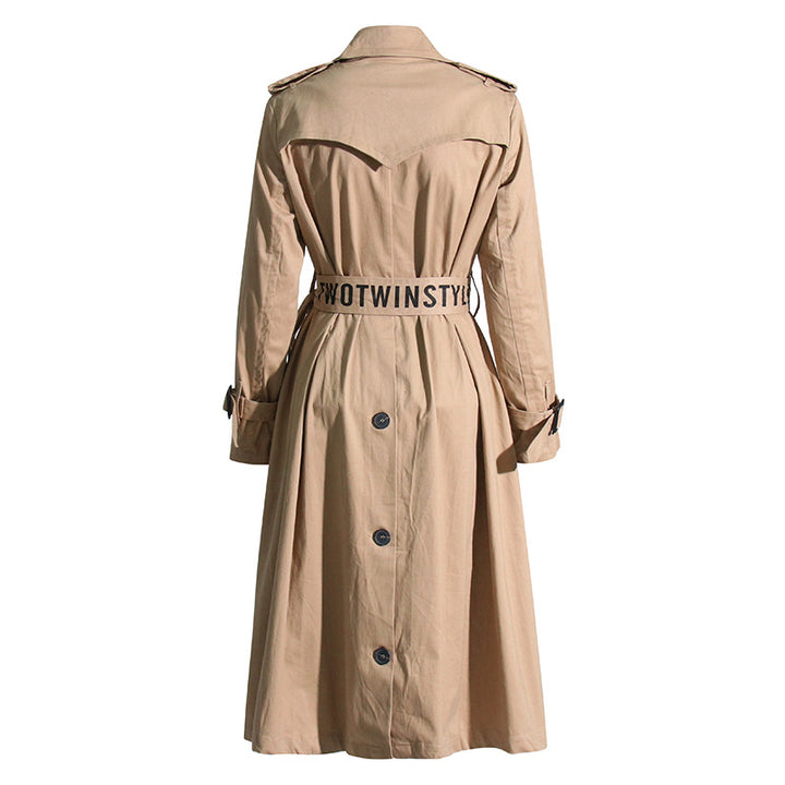 Tie Waist Mid Length Khaki Trench Coat