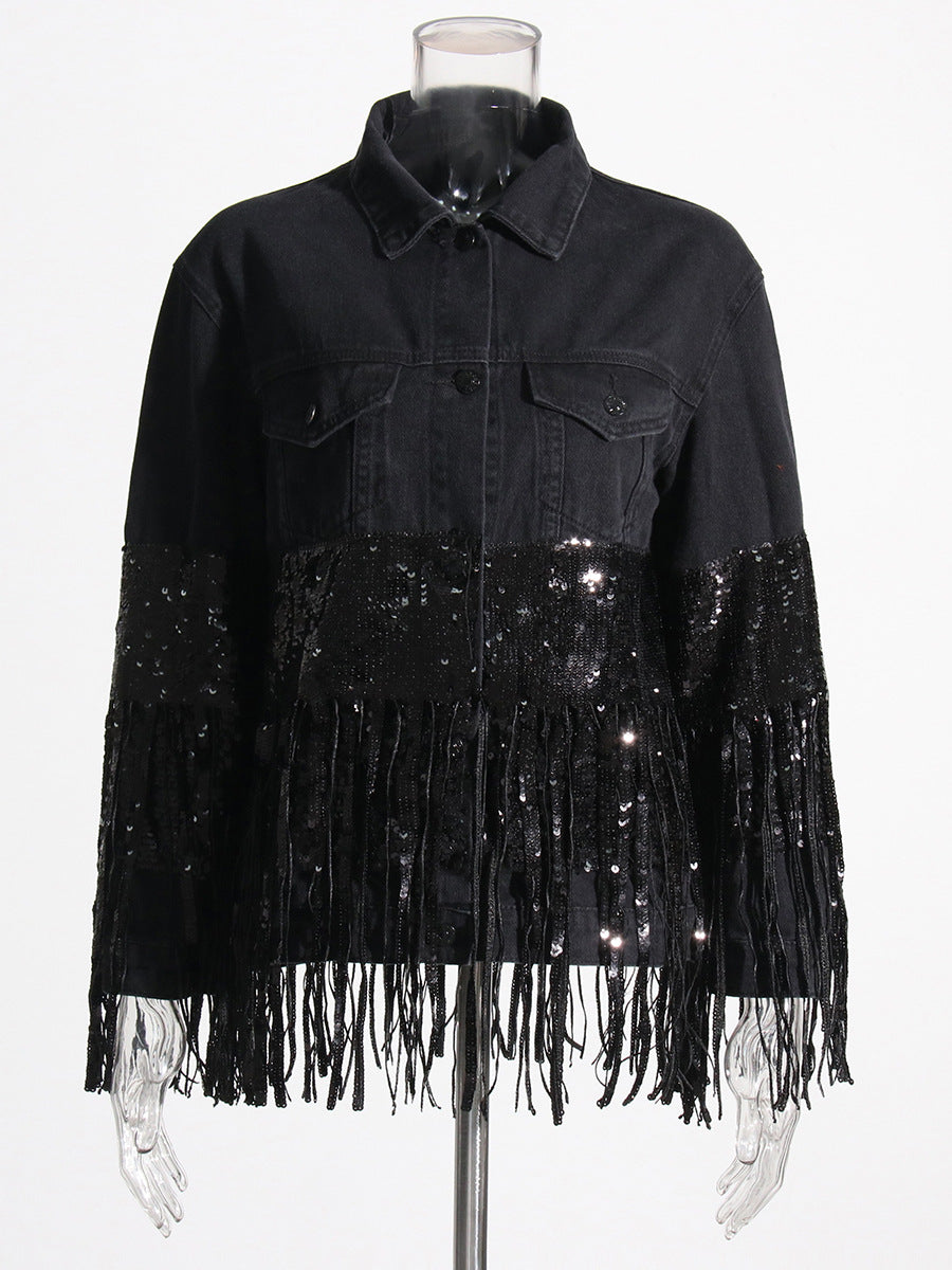 Sequin Fringe Button Down Jacket