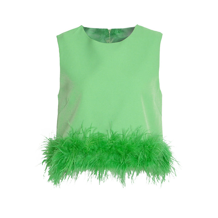 Sleeveless Feather Crop Top